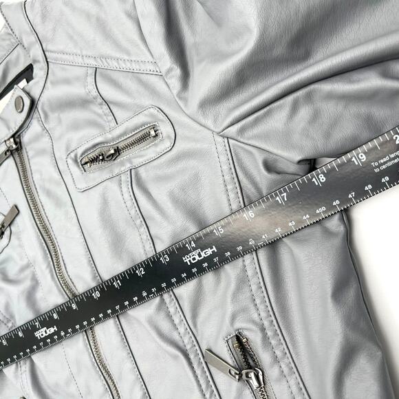 JOUJOU Women's Medium Silver Gray Faux leather Jacket Soft vegan fur lining - Picture 7 of 8